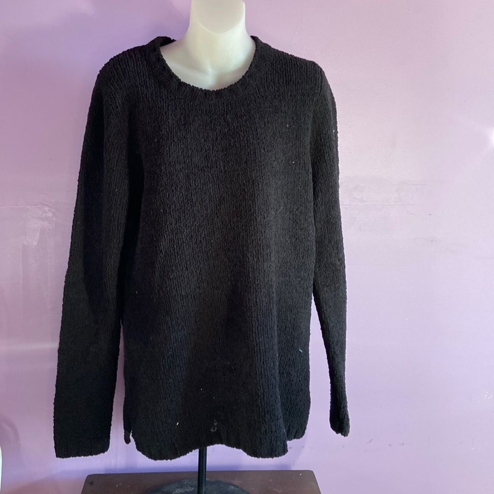 Denim & Co. Black Crew Neck Sweater Women’s Size M Long Sleeve Knit Pullover